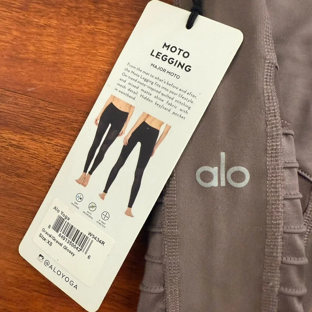 Alo Yoga High Rise Full Length Gray Gravel Moto Leggings Size XS